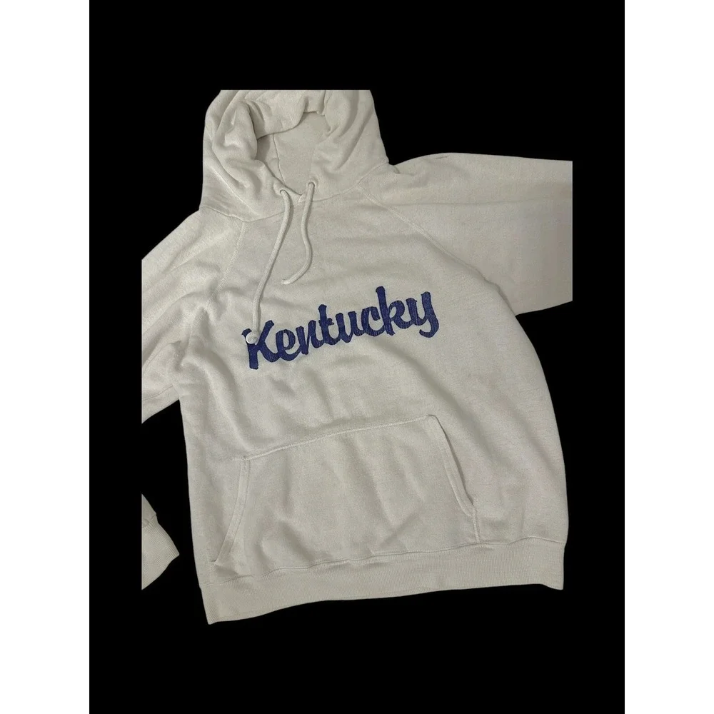 VelvaSheen Kentucky 70's Hoodie White Distressed Sz Medium Afterhoods Style - Picture 9 of 14